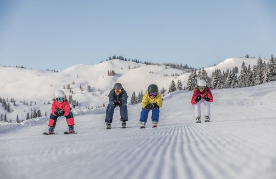 Familie beim Skifahren | 4 Sterne Hotel Bergzeit